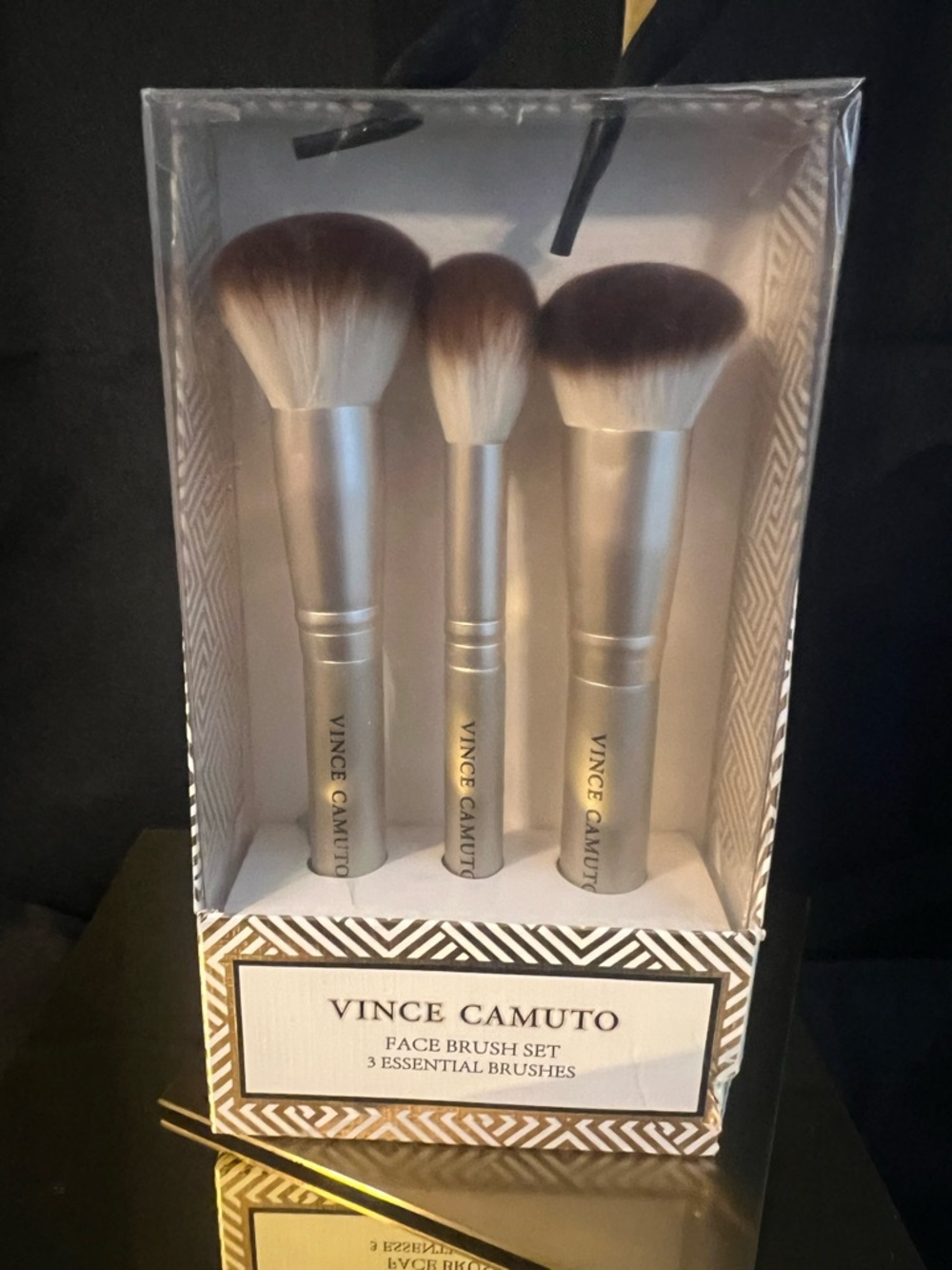 Vince Camuto Quilted Cosmetic Bag in Light Beige and Brush Set - Picture 10 of 11